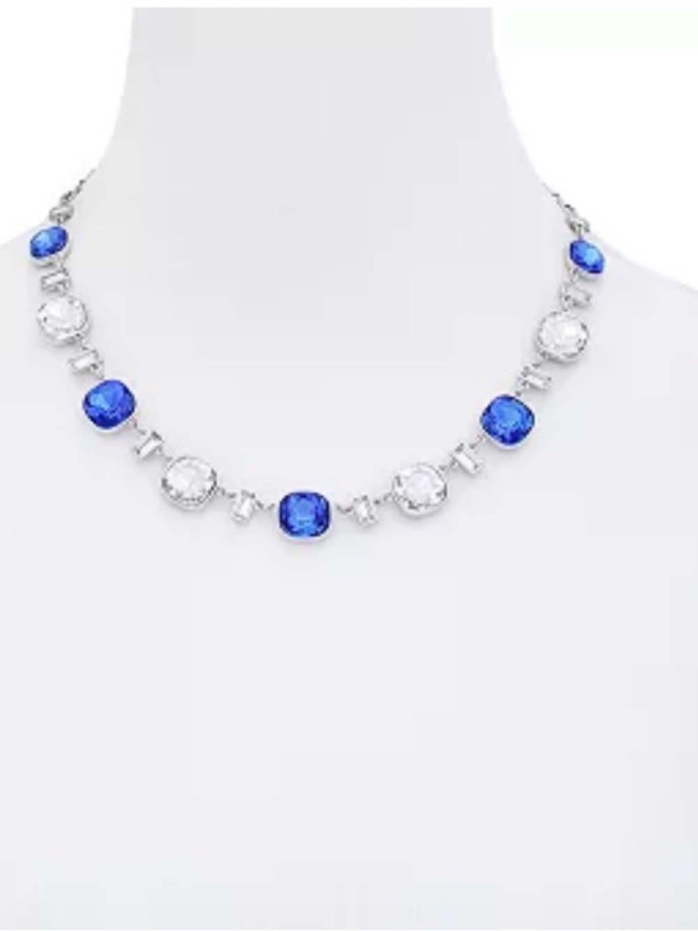 T TAHARI Silver-Tone Blue and Clear Glass Stone Statement Necklace, 18" + 3" Ext